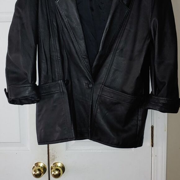 Soft black 100%  leather jacket Sz L EUC - Picture 2 of 5